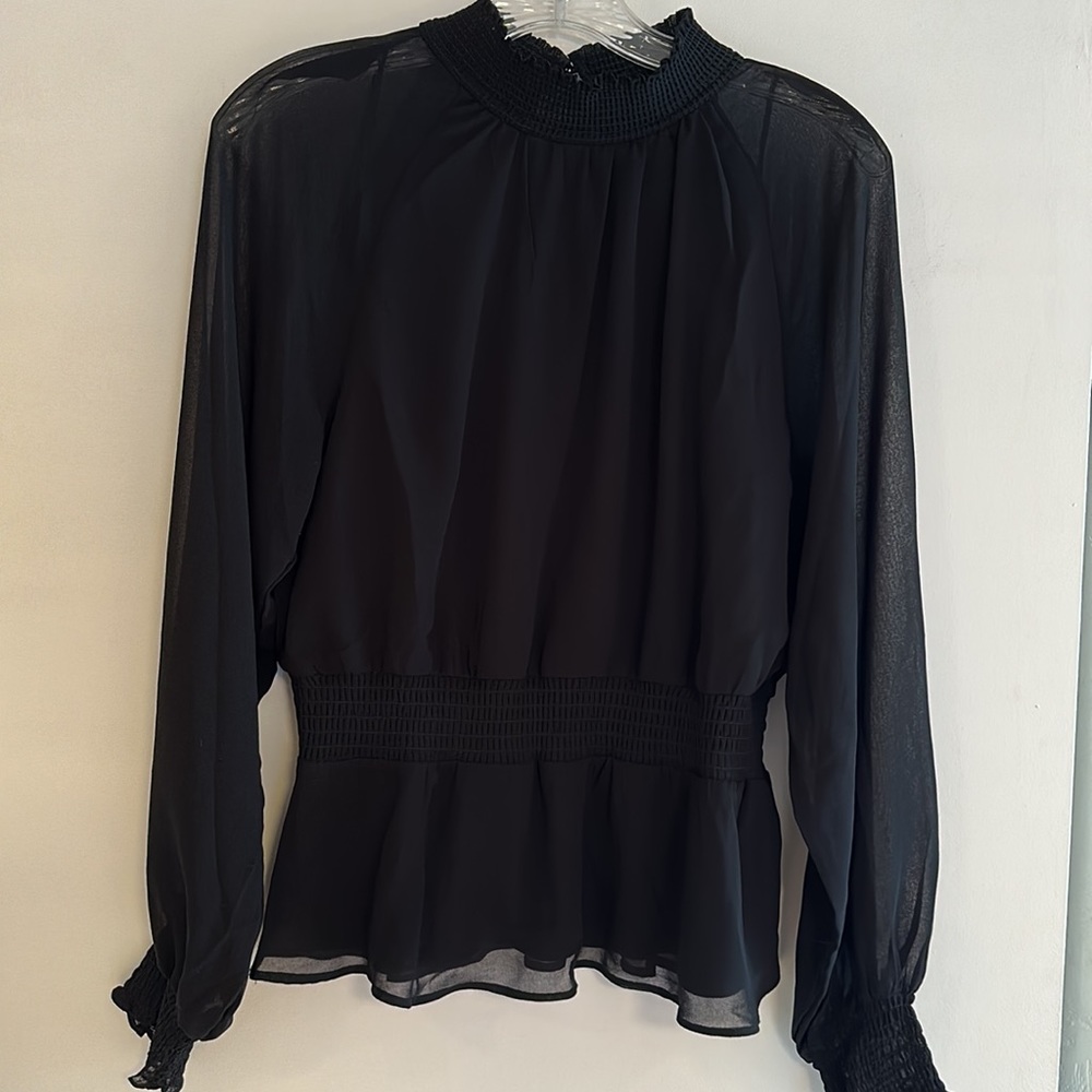 NWOT 1.State High Neck Sheer Blouse